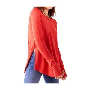 Free People We The Free Red Snowy Thermal Tunic Top Boat Neck Women's Medium